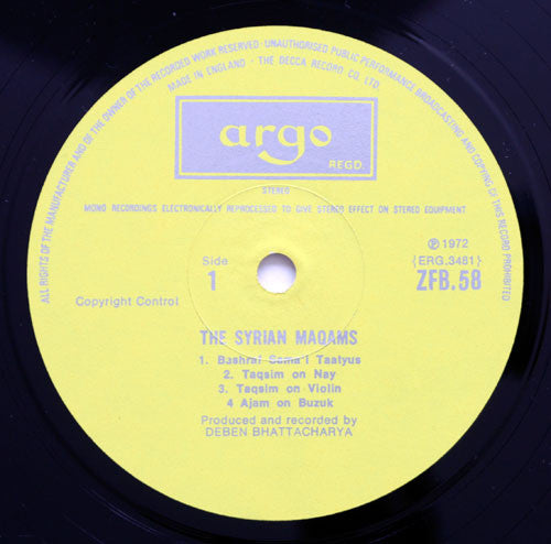 Image of Label Cover of LP - VG+/VG+ - PRODUCED BY DEBEN BHATTACHARYA, Living Tradition - The Syrian Maqams (Argo; ZFB58, UK 1967), ,  - 3226166E