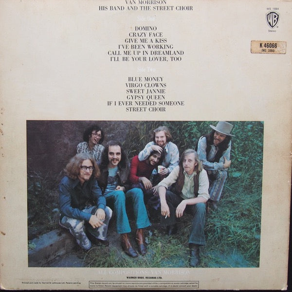 Image of Back Cover of LP - VG+/VG - VAN MORRISON, His Band and the Street Choir (WB Green With WB Orange Shield Logo; K 46066, UK 1971 Reissue, Gatefold With K 46066 (WS 1884) Sticker On Rear), ,  - 1816109C