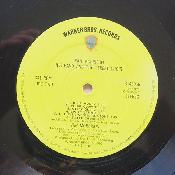 Image of Label Cover of LP - VG+/VG - VAN MORRISON, His Band and the Street Choir (WB Green With WB Orange Shield Logo; K 46066, UK 1971 Reissue, Gatefold With K 46066 (WS 1884) Sticker On Rear), ,  - 1816109C