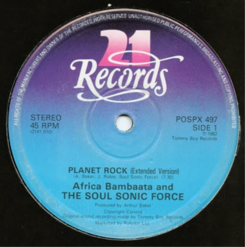 Image of Front Cover of 12" - /VG - AFRICA BAMBAATA AND THE SOUL SONIC FORCE, Planet Rock (Polydor; POSPX 497, UK 1982, Plain Sleeve), Light marks only,  - 4316487C