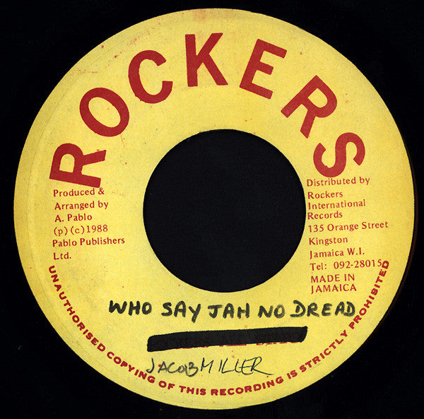 Image of Front Cover of 7" - /VG - JACOB MILLER, Who Say Jah No Dread (Rockers; , Jamaica 1988 Reissue), Light Marks only.,  - 2616083C