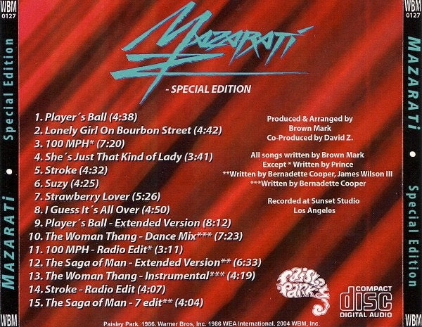 Image of Back Cover of 2135046E: CD - MAZARATI, Mazarati (Paisley Park; WBM 0127, US 2004, Jewel Case)   VG+/VG+