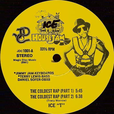 Image of Front Cover of 12" - /VG - ICE "T", The Coldest Rap / Cold Wind-Madness (JDC Records ; JDC 1001, US 1986), Strong VG,  - 2125273E