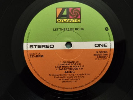 Image of Label Cover of LP - VG/VG - AC/DC, Let There Be Rock (Atlantic; K 50366, UK 1977, W Matrices), Strong VG - light marks only.  Edge and spine wear. ,  - 2426233E