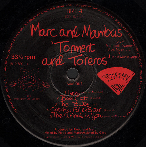 Image of Label Cover of 2xLP - VG+/VG+ - MARC AND THE MAMBAS (MARC ALMOND), Torment and Toreros (Some Bizzare; BIZL 4, UK 1983, Gatefold), ,  - 2616103C