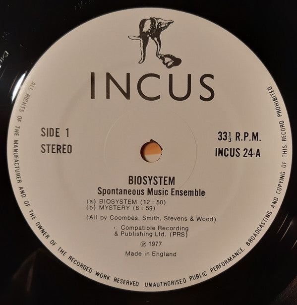 Image of Back Cover of LP - VG/VG+ - SPONTANEOUS MUSIC ENSEMBLE, Biosystem (Incus ; INCUS 24, UK 1977), ,  - 2026059E
