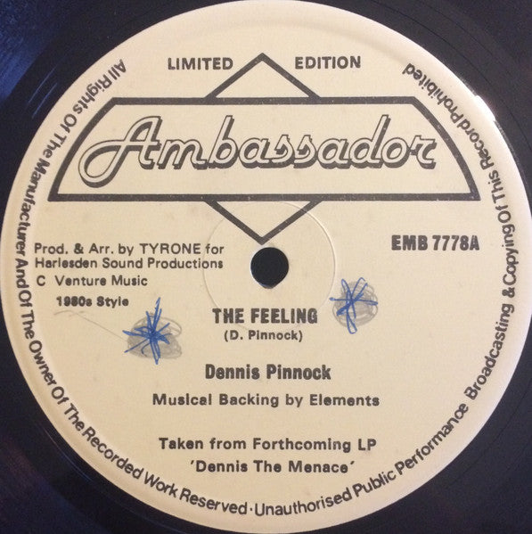 Image of Front Cover of 12" - /VG - DENNIS PINNOCK, The Feeling / Saturday Night Feeling (Ambassador; EMB 7778, UK 1980s), Strong VG with light marks only.,  - 2746164S