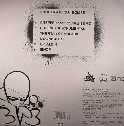 Image of Back Cover of 4815478C: 3x12" - ZINC, Drop Beats Not Bombs EP (Bingo; BINGO 30, UK 2005, Picture Sleeve) Light storage and some faint hairlines on disc. Sleeve has light ringwear,  VG/VG
