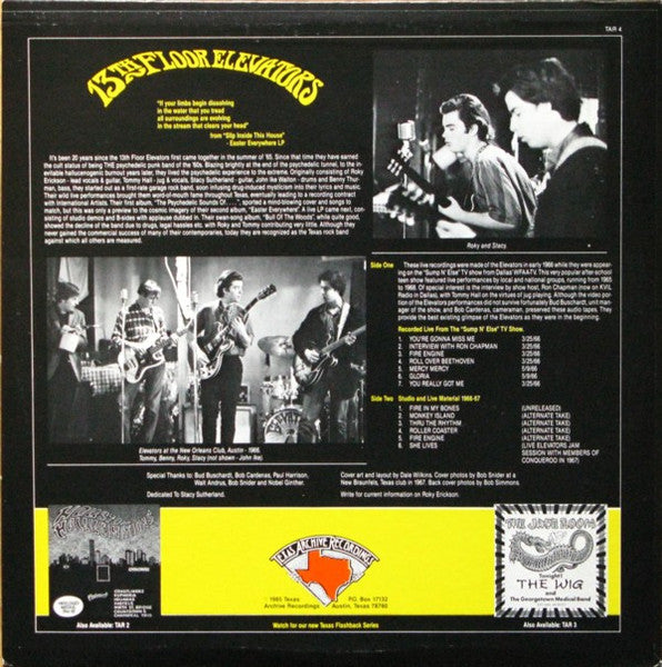 Image of Back Cover of LP - VG+/EX - 13TH FLOOR ELEVATORS, Fire In My Bones (Texas Archive Recordings; TAR 4, US 1985), ,  - 3826152E