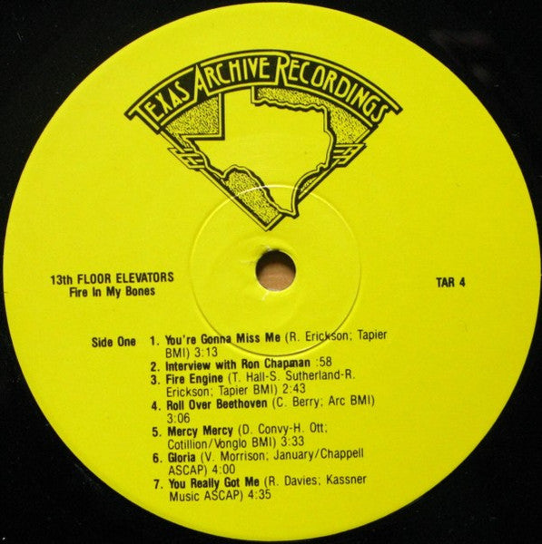 Image of Label Cover of LP - VG+/EX - 13TH FLOOR ELEVATORS, Fire In My Bones (Texas Archive Recordings; TAR 4, US 1985), ,  - 3826152E