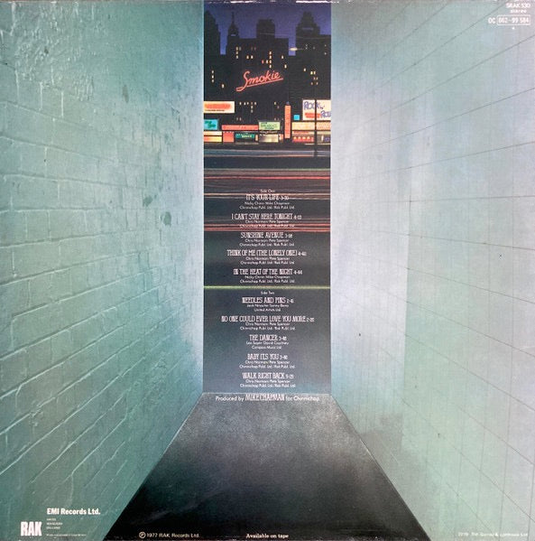 Image of Back Cover of 2215048C: LP - SMOKIE, Bright Lights And Back Alleys (RAK; SRAK 530, UK 1977, Inner) Strong VG  VG/VG