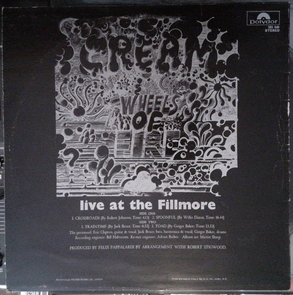 Image of Back Cover of LP - VG/G - CREAM, Wheels Of Fire - Live At The Fillmore (Polydor; 583 040, UK 1968, Laminated Sleeve, Stereo), Lots of light marks,  - 2215251C