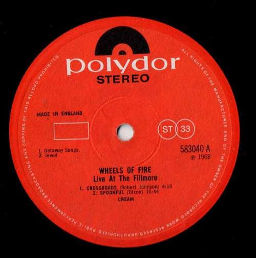 Image of Label Cover of LP - VG/VG - CREAM, Wheels Of Fire - Live At The Fillmore (Polydor; 583 040, UK 1968, Laminated Sleeve, Stereo), Strong VG all round,  - 3146271S