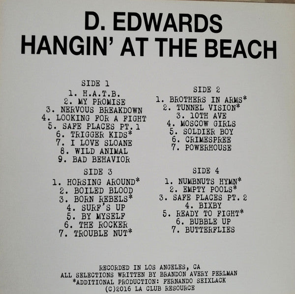 Image of Back Cover of 2245238S: 2xLP - D. EDWARDS, Hangin' At The Beach (L.A. Club Resource; LACR020, US 2016) Lovely copy, plays great.   VG+/VG+