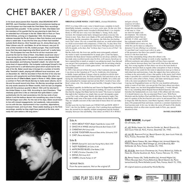 Image of Back Cover of 3615065C: LP - CHET BAKER WITH BOBBY JASPAR, I Get Chet (Cheesecake Records; 166801, Europe 2014)   NEW/NEW