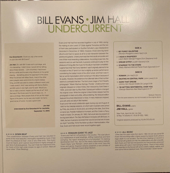 Image of Back Cover of LP - NEW/NEW - BILL EVANS/JIM HALL, Undercurrent (SoundsGood Original Recordings; 66421,  2024 Reissue, Gatefold), ,  - 1056211S