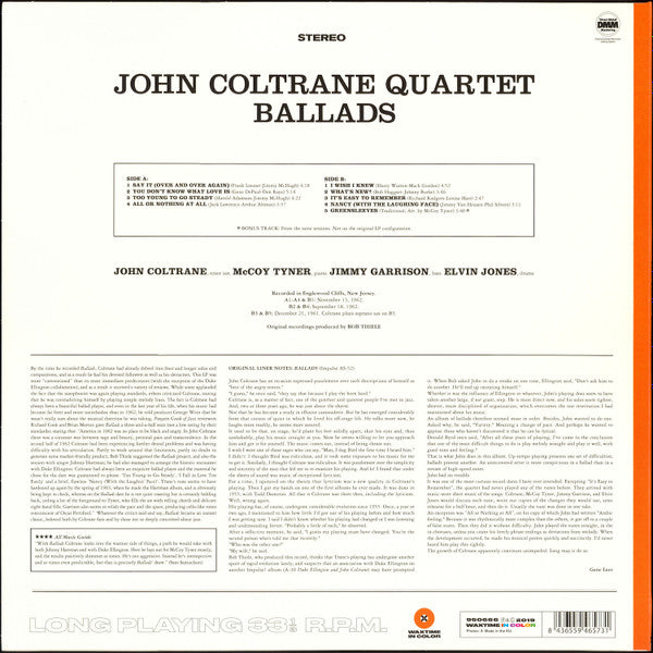 Image of Back Cover of 3915313C: LP - JOHN COLTRANE QUARTET, Ballads (WaxTime In Color; 950666, Europe 2019 Reissue, Orange Vinyl)   NEW/NEW