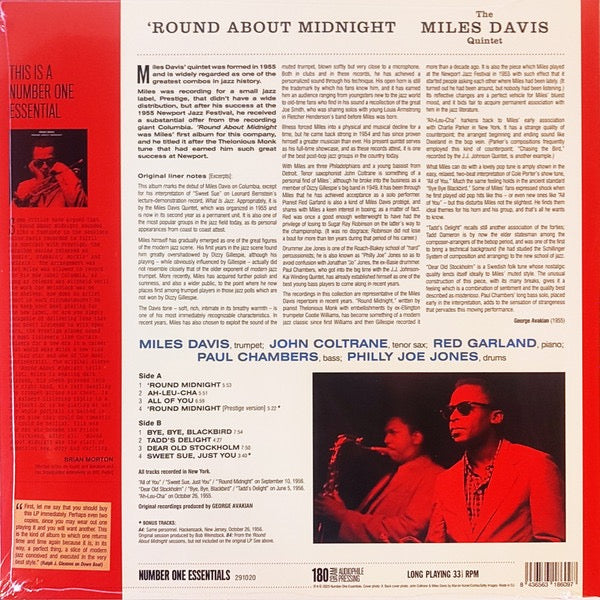 Image of Back Cover of LP - NEW/NEW - MILES DAVIS, 'Round About Midnight (Number One Essentials; 291020, Europe 2025 Reissue), ,  - 2456149S