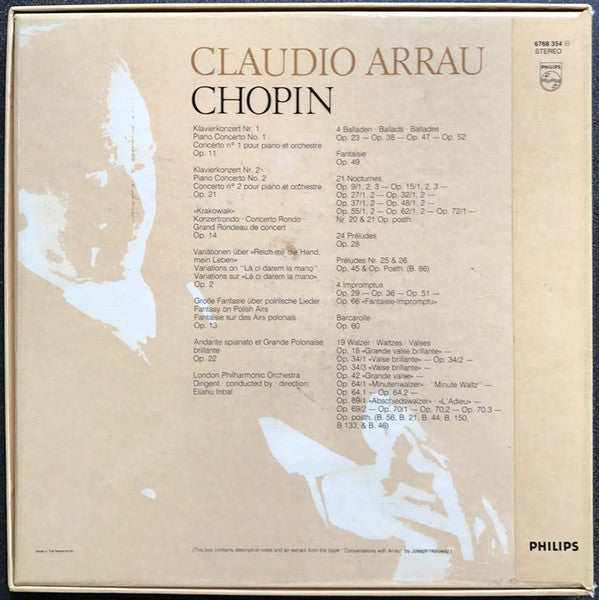 Image of Back Cover of 9xLP - VG+/VG+ - CLAUDIO ARRAU, Chopin: Arrau Edition (Philips; 6768 354, Netherlands 1983, Box Set, Booklet), ,  - 3545421S