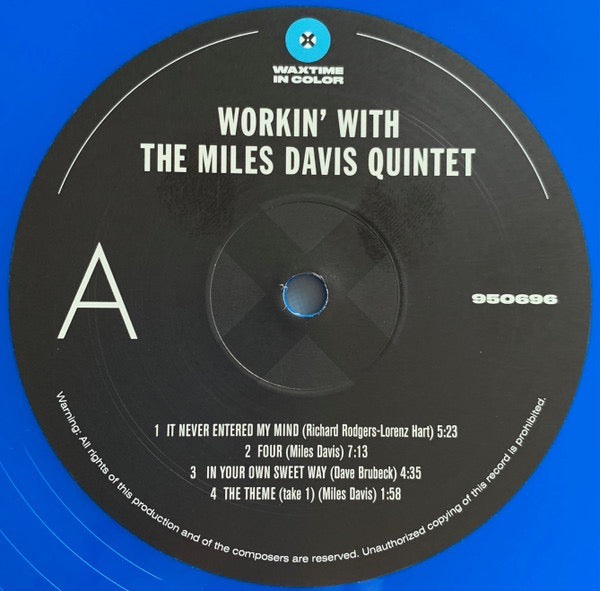 Image of Label Cover of LP - NEW/NEW - THE MILES DAVIS QUINTET, Workin' With The Miles Davis Quintet (WaxTime In Color; 950696, Europe 2021 Reissue, Limited Edition, 180g, Blue Vinyl), ,  - 3536172E