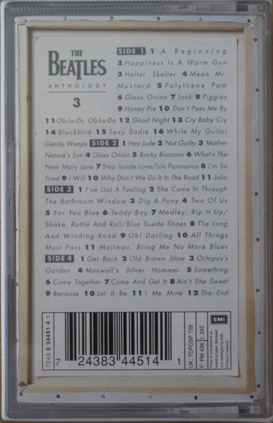 Image of Back Cover of 2xCassette - VG+/VG+ - THE BEATLES, Anthology 3 (Apple Records; TCPCSP 729, Europe 1996), Small crack on spine of case, otherwise lovely.,  - 1016367C