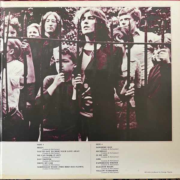 Image of Back Cover of 2xLP - VG/G+ - THE BEATLES, 1962-1966 (Apple Records; PCSP 717, UK 1973, Laminated Gatefold Sleeve, 2 Inners, All 4 corners cut diagonally on both inners), Disc 2 is VG+, Disc 1 is more G and has lot of hairlines and some circular marks,  ,  - 2516090C