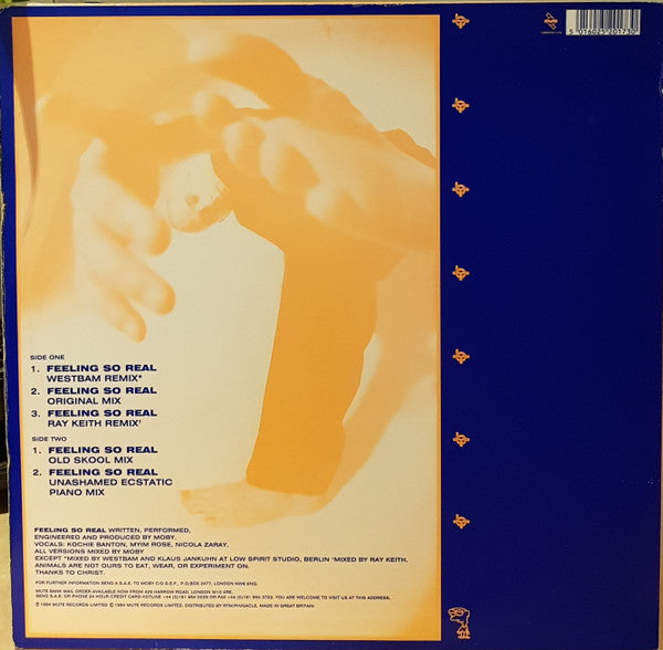 Image of Back Cover of 12" - VG/G+ - MOBY, Feeling So Real (Mute; 12MUTE173, UK 1994, Picture Sleeve), ,  - 3716418C