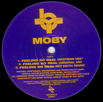 Image of Label Cover of 12" - VG/G+ - MOBY, Feeling So Real (Mute; 12MUTE173, UK 1994, Picture Sleeve), ,  - 3716418C