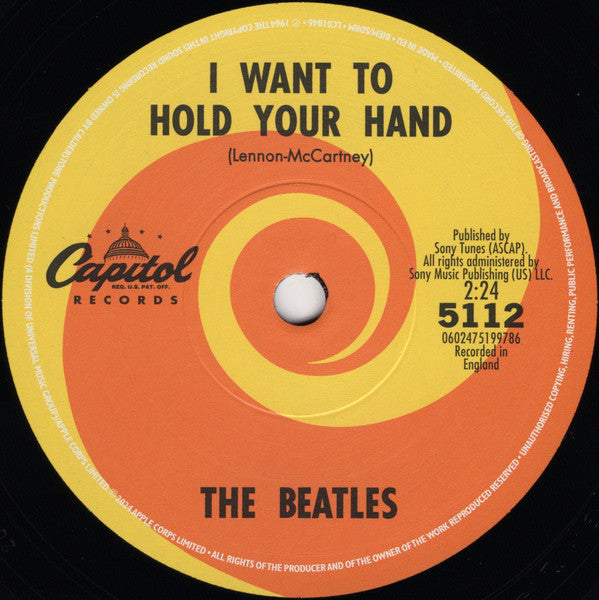 Image of Label Cover of 7" - EX/M - THE BEATLES, I Want To Hold Your Hand / I Saw Her Standing There (Capitol Records; 5112, Europe 2024 Reissue, Mono), SEALED,  - 4016236C