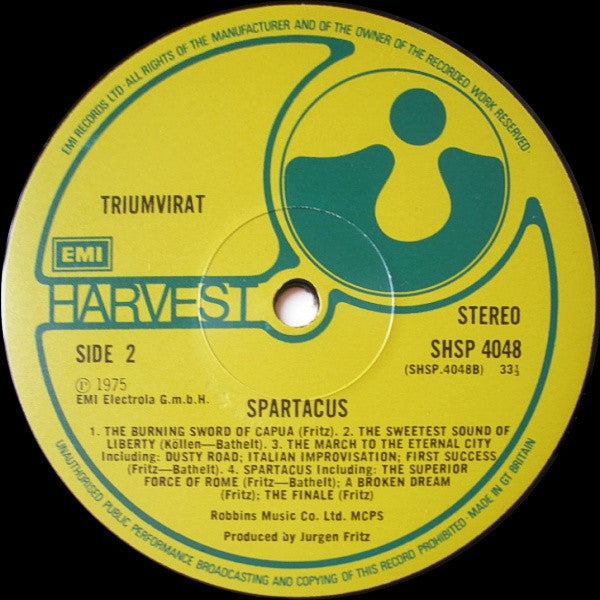 Image of Label Cover of LP - VG/VG+ - TRIUMVIRAT, Spartacus (Harvest; SHSP 4048, UK 1975), ,  - 2325041E