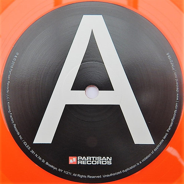 Image of Label Cover of 2345043S: LP - IDLES, Joy As An Act Of Resistance (Partisan Records ; PTKF2158, UK 2018, Inner, Orange Vinyl, Ltd to 2000. With CD)   VG+/VG+