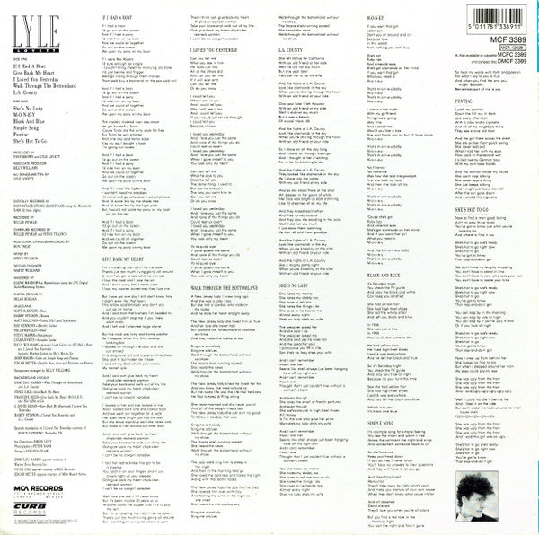 Image of Back Cover of LP - VG/VG - LYLE LOVETT, Pontiac (MCA Records; MCF 3389, UK 1987), Sticker Damage To Sleeve,  - 3626285E