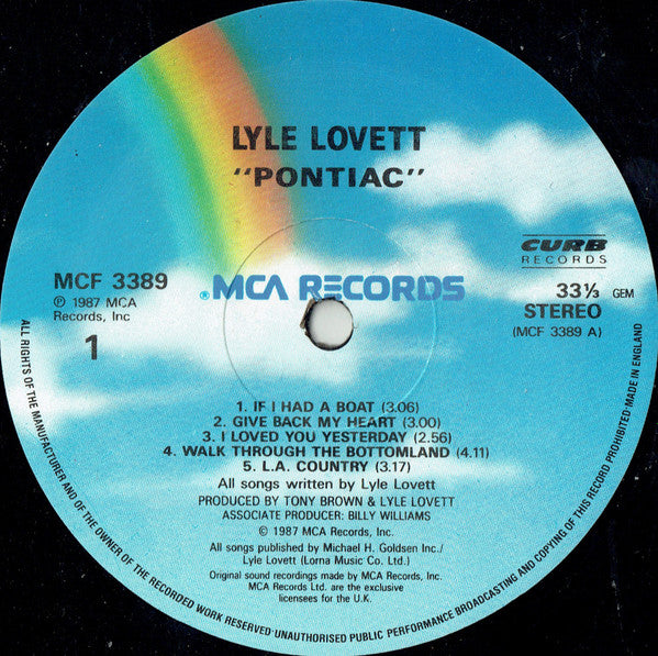 Image of Label Cover of LP - VG/VG - LYLE LOVETT, Pontiac (MCA Records; MCF 3389, UK 1987), Sticker Damage To Sleeve,  - 3626285E