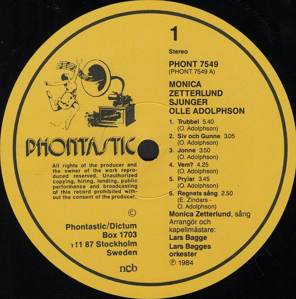 Image of Label Cover of LP - VG/VG+ - MONICA ZETTERLUND, Monica Zetterlund Sjunger Olle Adolphson (Phontastic; PHONT 7549, Sweden 1984), ,  - 2315158C