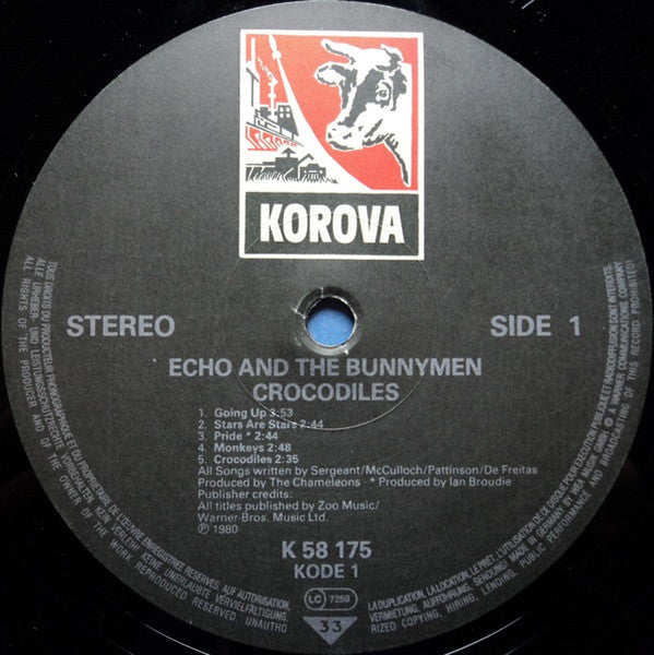 Image of Label Cover of LP - VG/VG+ - ECHO AND THE BUNNYMEN, Crocodiles (Korova Black Label No Rights Box; WEA 58 175, Europe 1982 Reissue, Inner), ,  - 1316642C