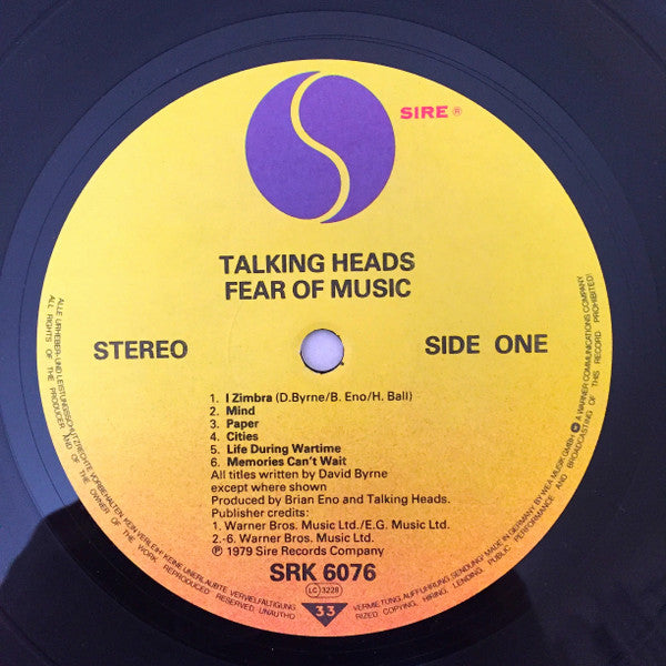 Image of Label Cover of LP - VG/G+ - TALKING HEADS, Fear Of Music (Sire No GEMA or BIEM; SIR K 56 707, Germany 1980s Reissue, Embossed Sleeve, Inner), ,  - 3726043E