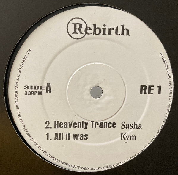 Image of Front Cover of 12" - /G+ - VARIOUS, Rebirth (Not On Label; RE 1, UK 1994, Plain Sleeve), Visually in the G+ range but plays above grade with very little surface noise., A1	Kym Mazelle 	Was That All It WasA2	Sasha Heavenly TranceAA1	That Kid Chris Keep On (Pressin On)AA2	Anna Din Angel (Dub) - 2345193S