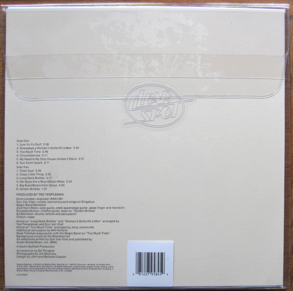 Image of Back Cover of LP - VG+/VG+ - CAPTAIN BEEFHEART AND THE MAGIC BAND, Clear Spot (Reprise Records; 8122795845 , UK 2016 Reissue, Clear Plastic Sleeve, Replica Sleeve), Non-embossed plastic sleeve.,  - 0746197S