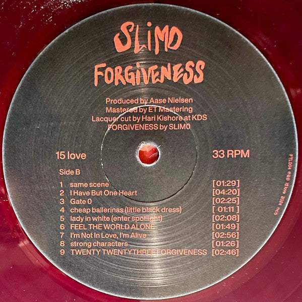 Image of Label Cover of LP - VG+/VG+ - SLIM0, Forgiveness (15 love; FTL004, Denmark 2024, Textured Sleeve, Inner, Marbled Purple Vinyl), ,  - 2345247S