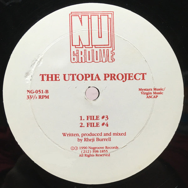 Image of Back Cover of 12" - /VG - UTOPIA PROJECT, Files (Nu Groove; NG-051, US 1990, Plain Sleeve), Light marks and faint hairlines.,  - 2916022C