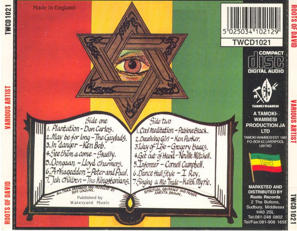 Image of Back Cover of CD - VG+/VG+ - VARIOUS ARTISTS, Roots Of David (Tamoki Wambesi; TWCD1021, UK 1989), ,  - 2415151C