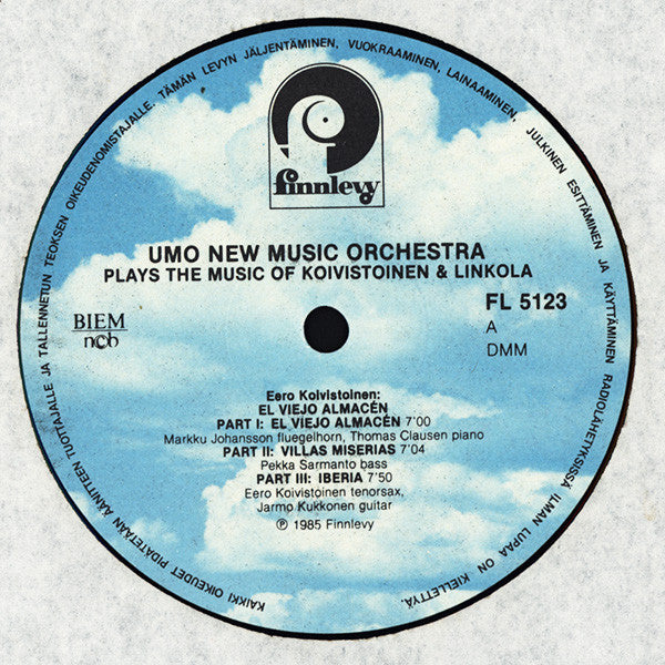 Image of Label Cover of LP - VG+/VG+ - UMO NEW MUSIC ORCHESTRA, Umo New Music Orchestra Plays The Music Of Koivistoinen & Linkola (Finnlevy; FL 5123, Finland 1985), ,  - 2425035E