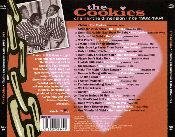Image of Back Cover of CD - VG+/VG+ - THE COOKIES, Chains - The Dimension Links 1962-1964 (RPM Retrodisc; Retro 844, UK 2009, Jewel Case), ,  - 3716004C