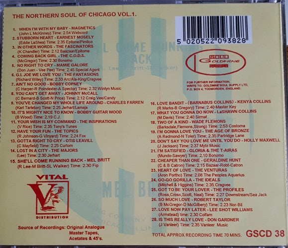 Image of Back Cover of 2935161E: CD - VARIOUS ARTISTS, The Northern Soul Of Chicago Vol.1. (Goldmine Soul Supply; GSCD 38, UK 1993, Jewel Case)   VG+/VG+