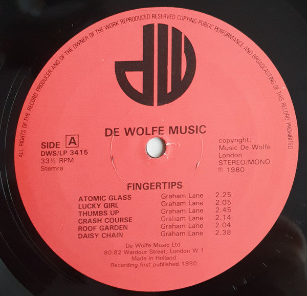 Image of Label Cover of 4645255S: LP - TAKE SIX, Fingertips (Music De Wolfe ; DWS/LP 3415, UK 1980) Strong VG. Very slight warp. Surface marks. Faint ring wear.  VG+/VG