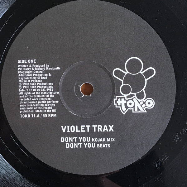 Image of Label Cover of 12" - VG/VG - VIOLET TRAX, Don't You (Toko Records; TOKO 11, UK 1998, Stickered Plain Sleeve), Pen on sleeve.,  - 3816119C