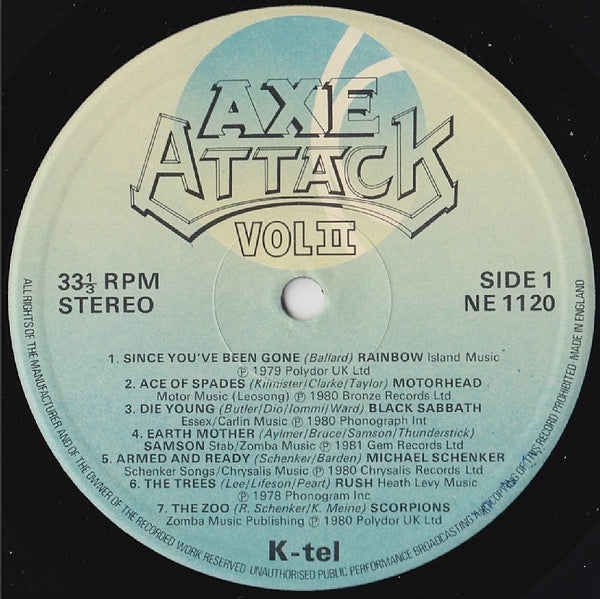 Image of Label Cover of 4525152E: LP - VARIOUS, Axe Attack Vol II (K-Tel; NE 1120, UK & Ireland 1981)   VG/VG+