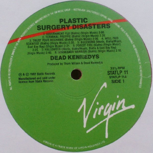 Image of Label Cover of LP - G+/VG - DEAD KENNEDYS, Plastic Surgery Disasters (Virgin; STAT LP 11, Australia 1987 Reissue, Limited Pink Vinyl), 2 Tears On Front Sleeve, Stickered,  - 2445168S
