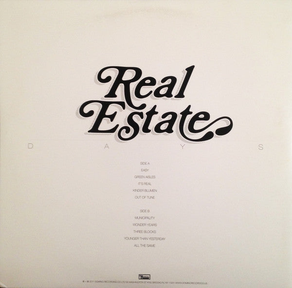 Image of Back Cover of LP - VG+/VG+ - REAL ESTATE, Days (Domino; DNO 305, US 2011, Gatefold, 180 Gram Vinyl), ,  - 3226122E