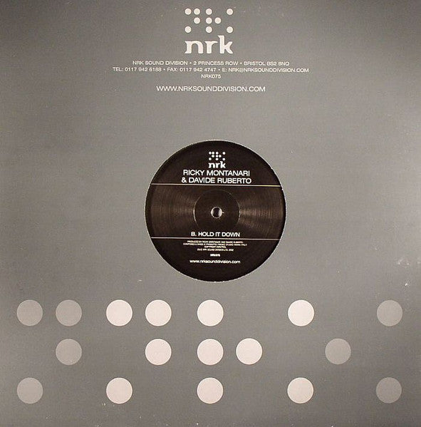 Image of Back Cover of 12" - VG/VG - RICKY MONTANARI & DAVIDE RUBERTO, Redzone / Hold It Down (NRK Sound Division; NRK075, UK 2002, Titled Company Sleeve), Sleeve has edge and corner wear; some creasing and scuffs too,  - 2415414C